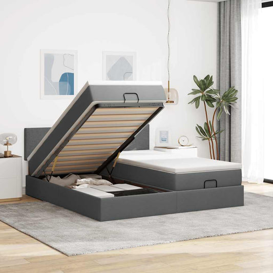 Ottoman-Bett mit Matratzen & LEDs Dunkelgrau 180x200 cm Stoff