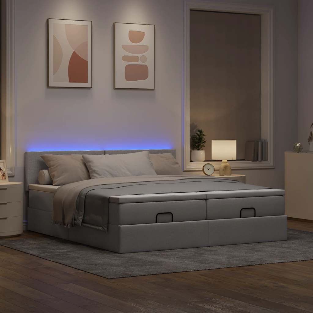 Ottoman-Bett mit Matratzen & LEDs Taupe 180x200 cm Stoff