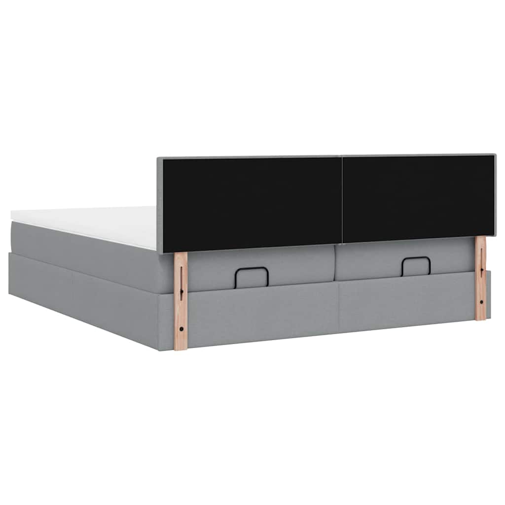 Ottoman-Bett mit Matratzen & LEDs Hellgrau 200x200 cm Stoff