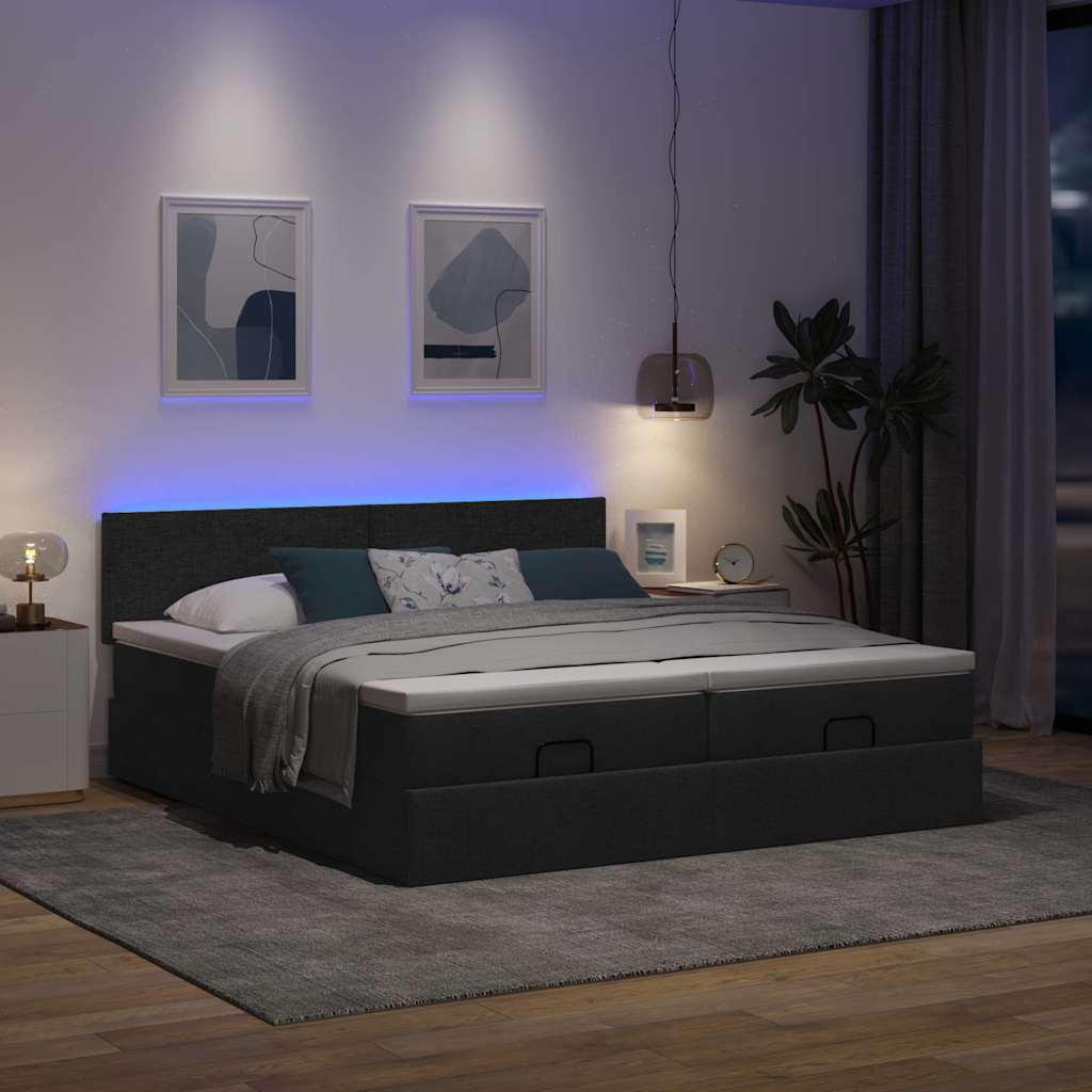 Ottoman-Bett mit Matratzen & LEDs Schwarz 200x200 cm Stoff
