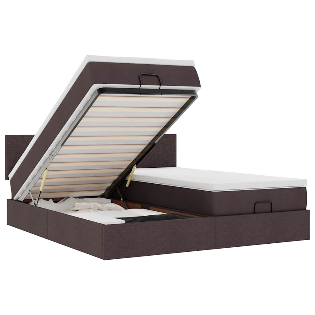 Ottoman-Bett mit Matratzen & LEDs Dunkelbraun 200x200 cm Stoff
