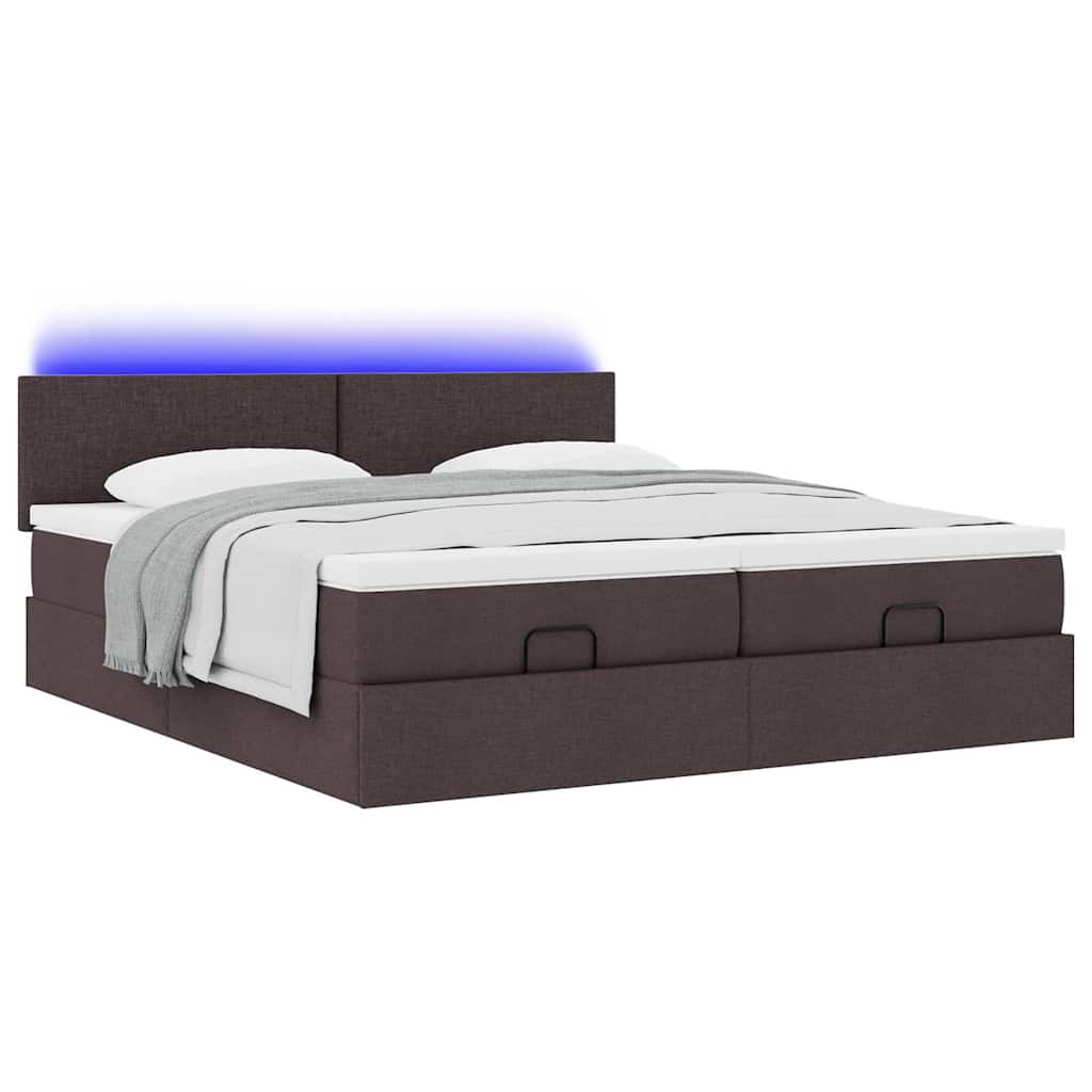 Ottoman-Bett mit Matratzen & LEDs Dunkelbraun 200x200 cm Stoff
