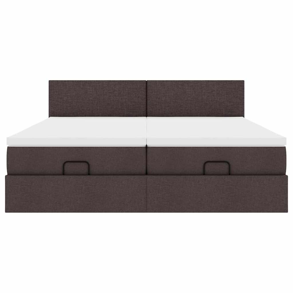 Ottoman-Bett mit Matratzen & LEDs Dunkelbraun 200x200 cm Stoff