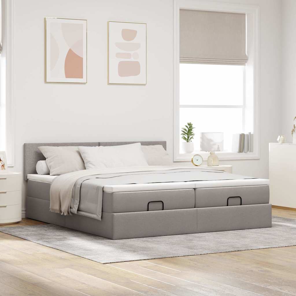 Ottoman-Bett mit Matratzen & LEDs Taupe 200x200 cm Stoff