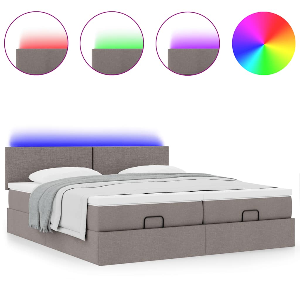 Ottoman-Bett mit Matratzen & LEDs Taupe 200x200 cm Stoff