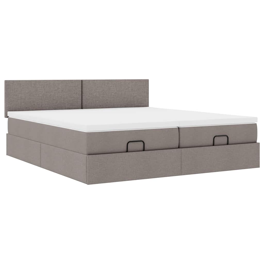 Ottoman-Bett mit Matratzen & LEDs Taupe 200x200 cm Stoff