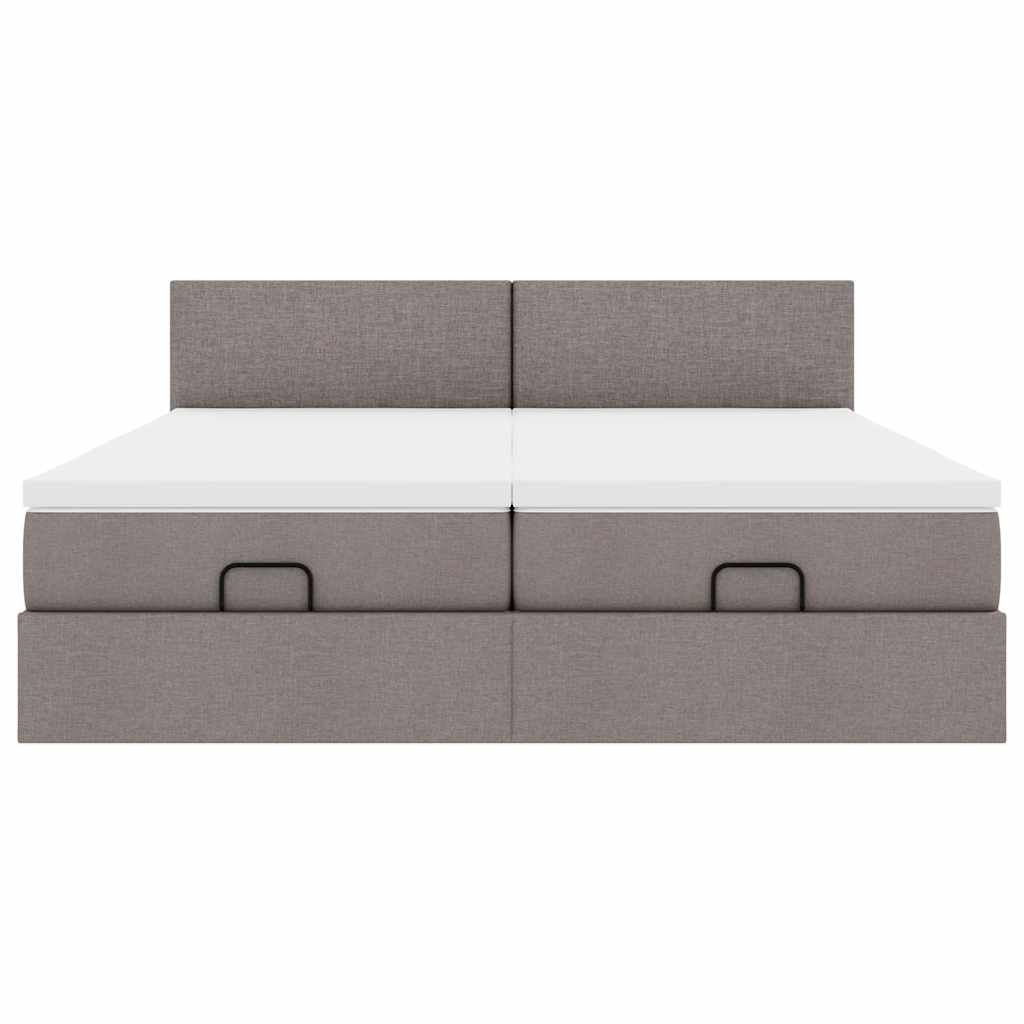 Ottoman-Bett mit Matratzen & LEDs Taupe 200x200 cm Stoff