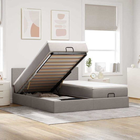 Ottoman-Bett mit Matratzen & LEDs Taupe 200x200 cm Stoff