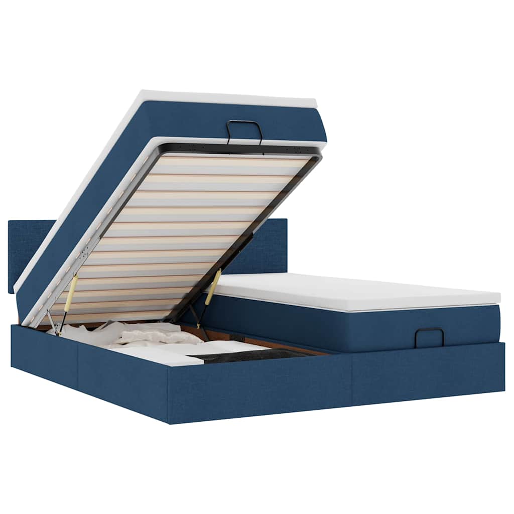 Ottoman-Bett mit Matratzen & LEDs Blau 200x200 cm Stoff