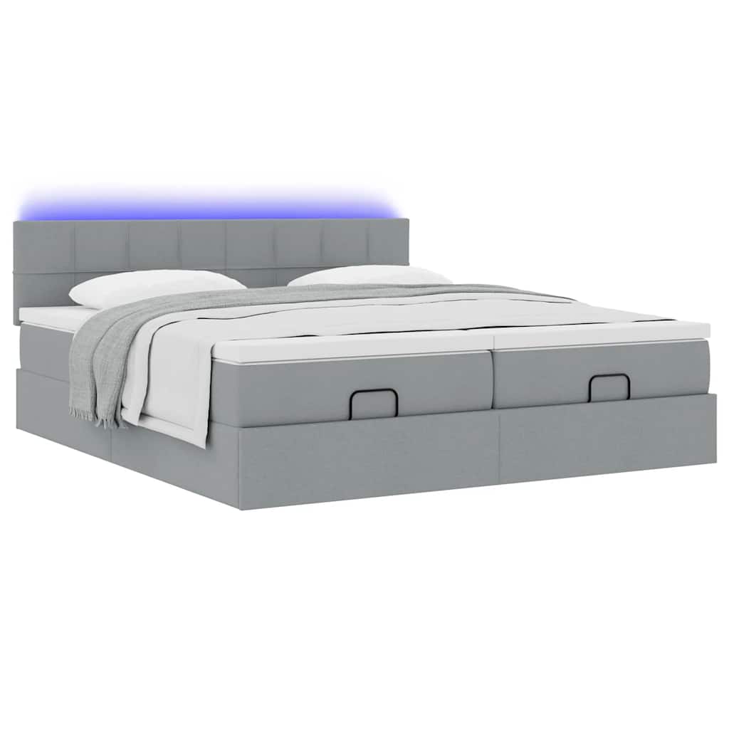Ottoman-Bett mit Matratzen & LEDs Hellgrau 160x200 cm Stoff