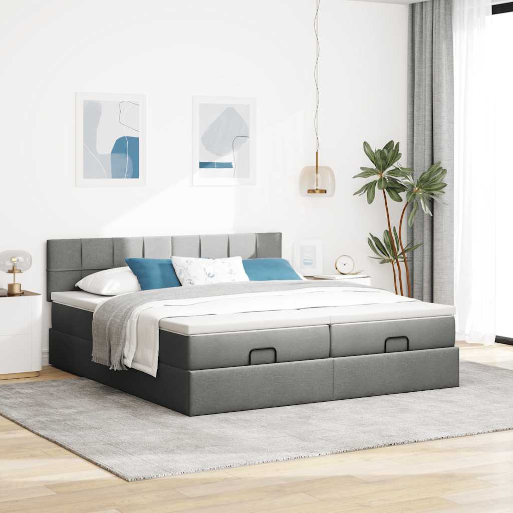 Ottoman-Bett mit Matratzen & LEDs Dunkelgrau 160x200 cm Stoff