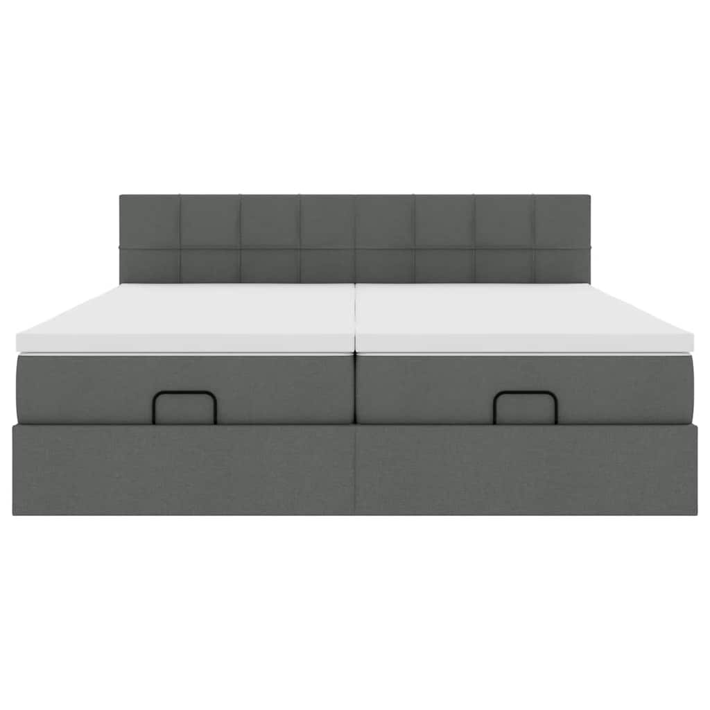Ottoman-Bett mit Matratzen & LEDs Dunkelgrau 160x200 cm Stoff