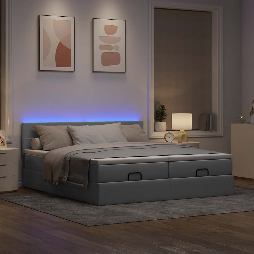 Ottoman-Bett mit Matratzen & LEDs Hellgrau 180x200 cm Stoff