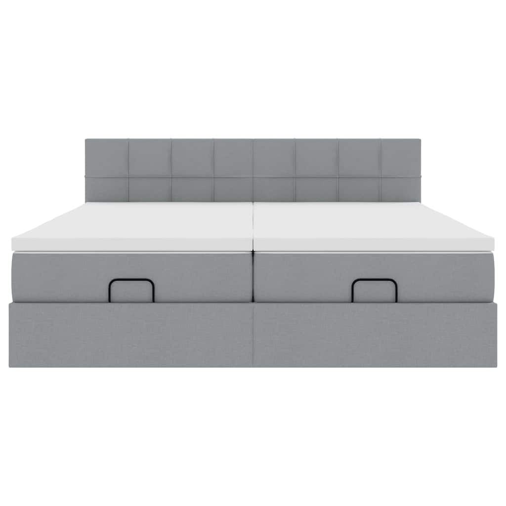 Ottoman-Bett mit Matratzen & LEDs Hellgrau 180x200 cm Stoff