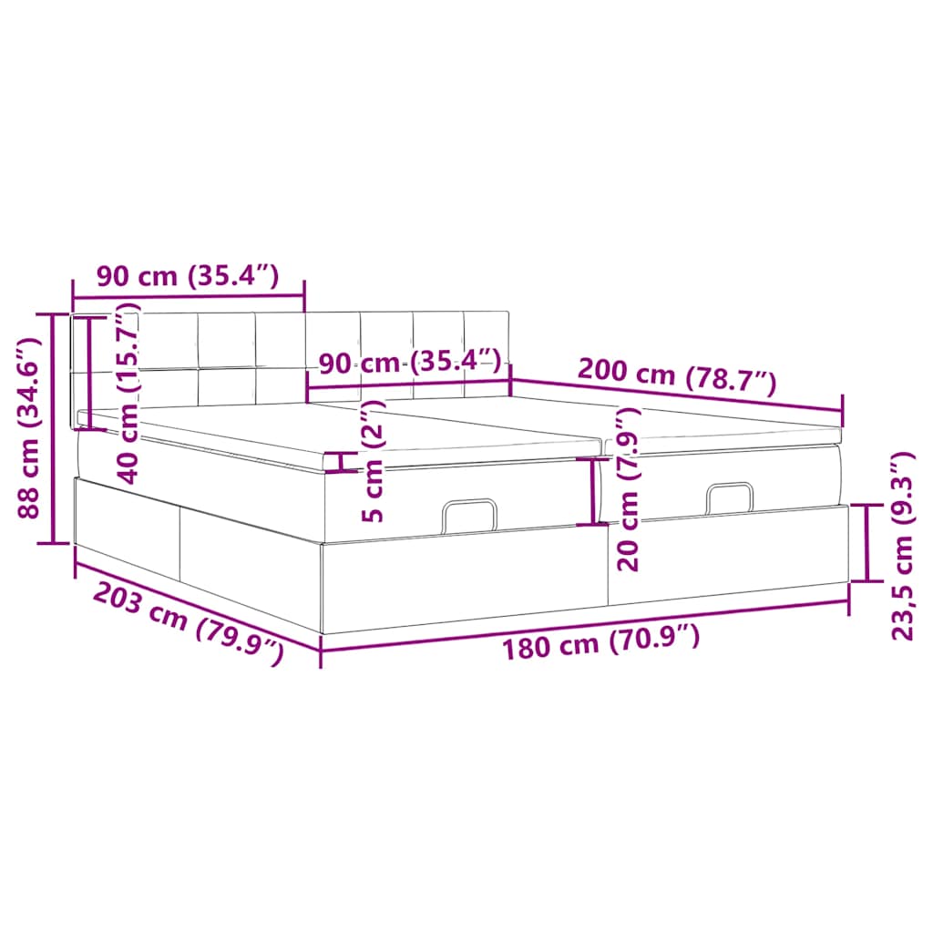 Ottoman-Bett mit Matratzen & LEDs Dunkelgrau 180x200 cm Stoff