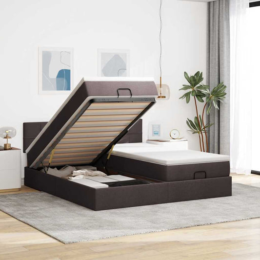 Ottoman-Bett mit Matratzen & LEDs Dunkelbraun 180x200 cm Stoff