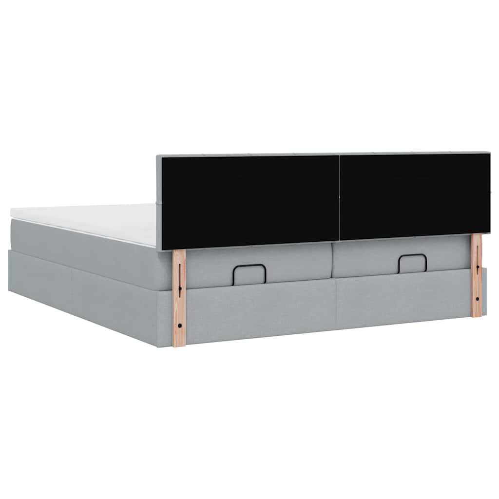 Ottoman-Bett mit Matratzen & LEDs Hellgrau 200x200 cm Stoff