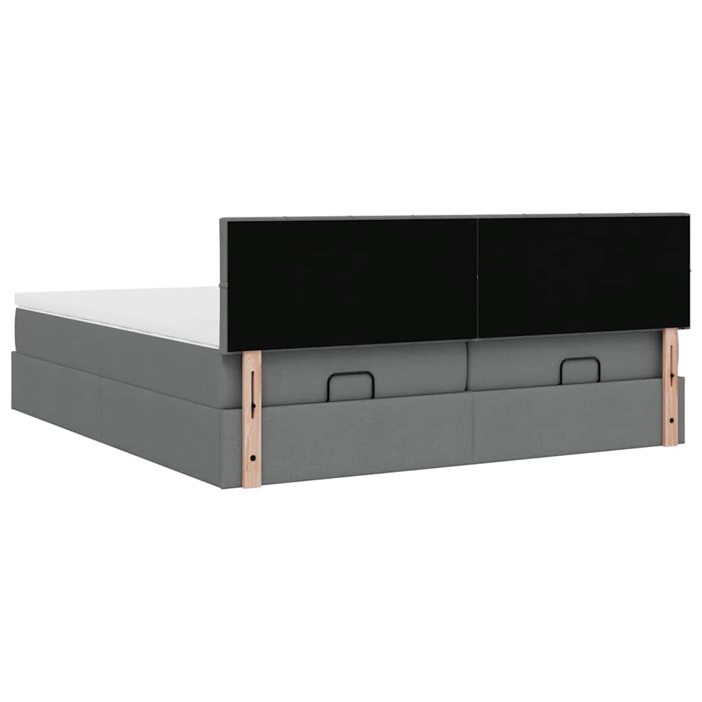 Ottoman-Bett mit Matratzen & LEDs Dunkelgrau 200x200 cm Stoff