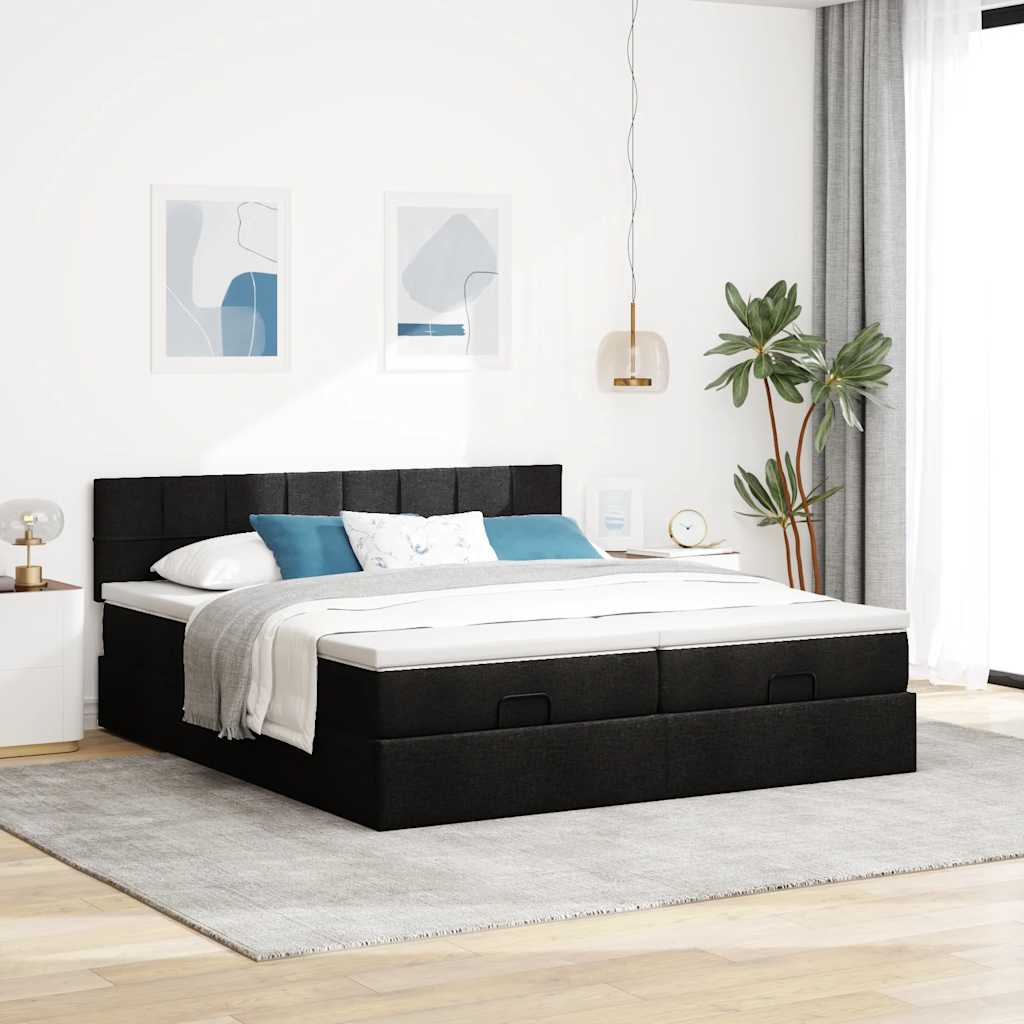 Ottoman-Bett mit Matratzen & LEDs Schwarz 200x200 cm Stoff