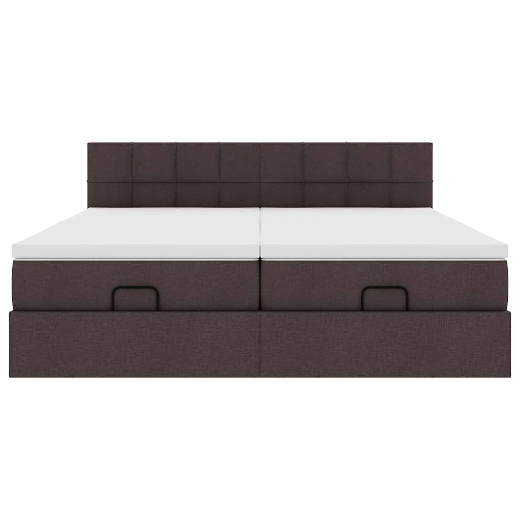 Ottoman-Bett mit Matratzen & LEDs Dunkelbraun 200x200 cm Stoff