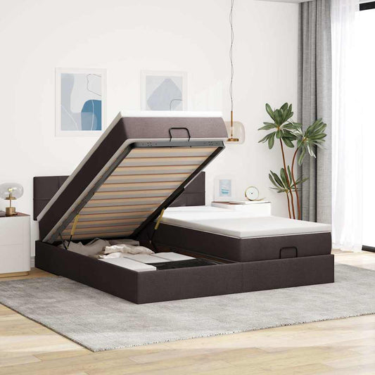 Ottoman-Bett mit Matratzen & LEDs Dunkelbraun 200x200 cm Stoff