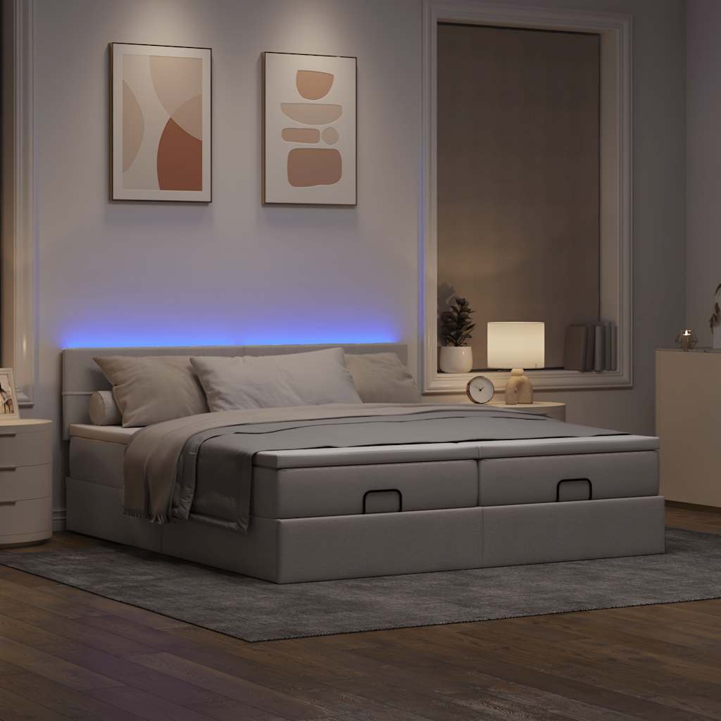 Ottoman-Bett mit Matratzen & LEDs Taupe 200x200 cm Stoff