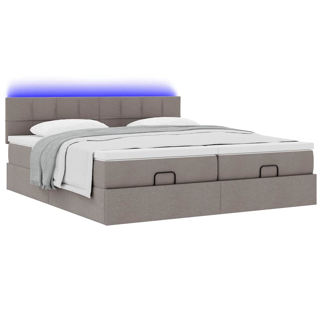Ottoman-Bett mit Matratzen & LEDs Taupe 200x200 cm Stoff