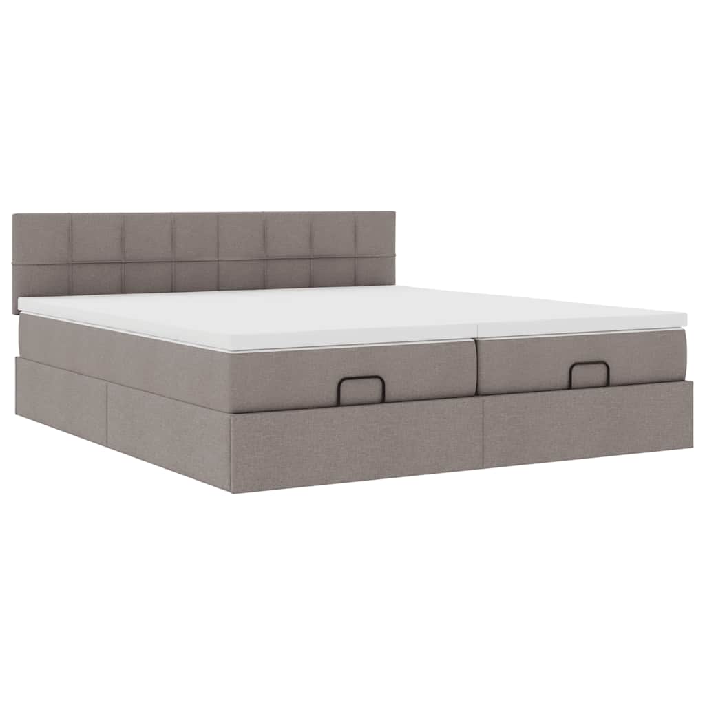 Ottoman-Bett mit Matratzen & LEDs Taupe 200x200 cm Stoff
