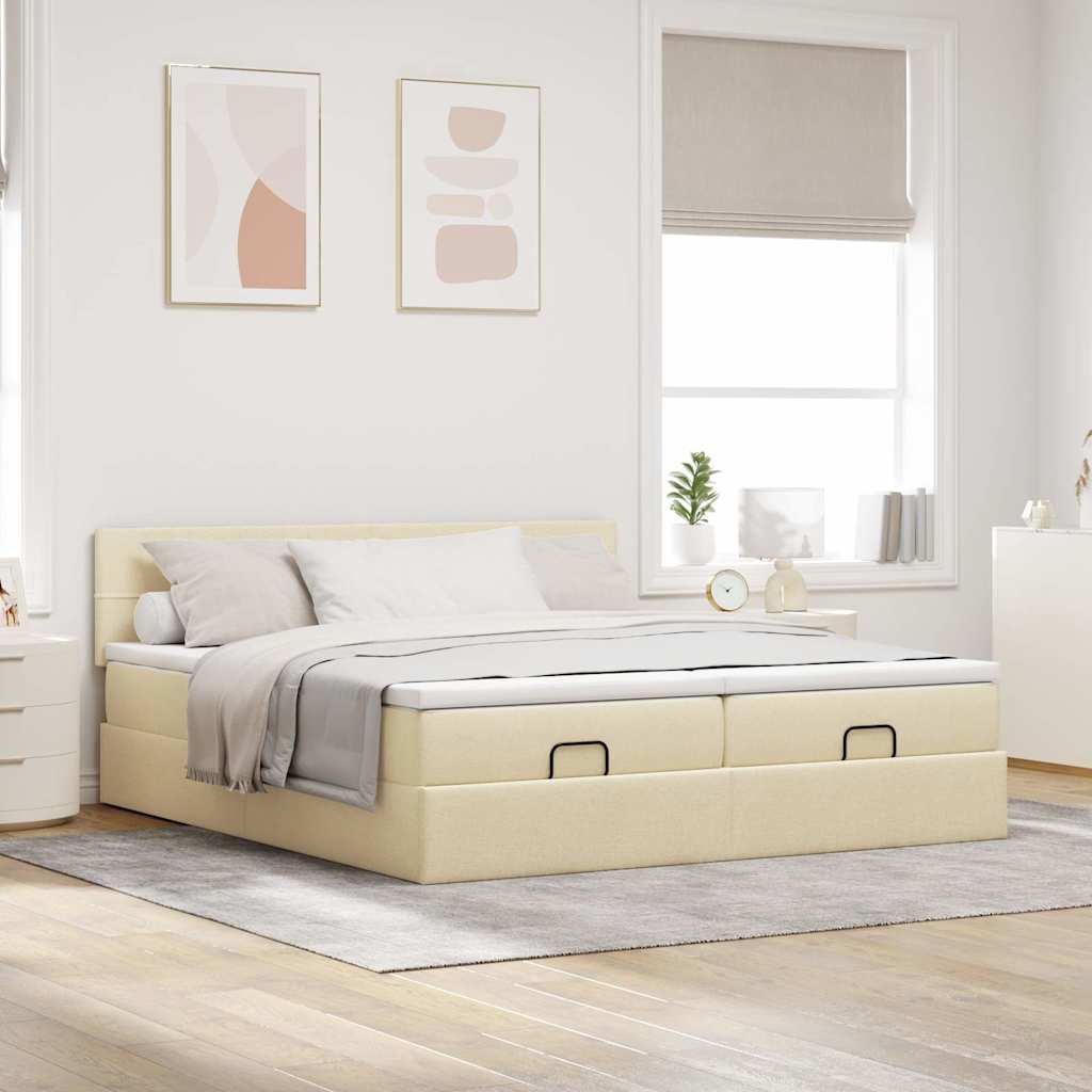 Ottoman-Bett mit Matratzen & LEDs Creme 200x200 cm Stoff