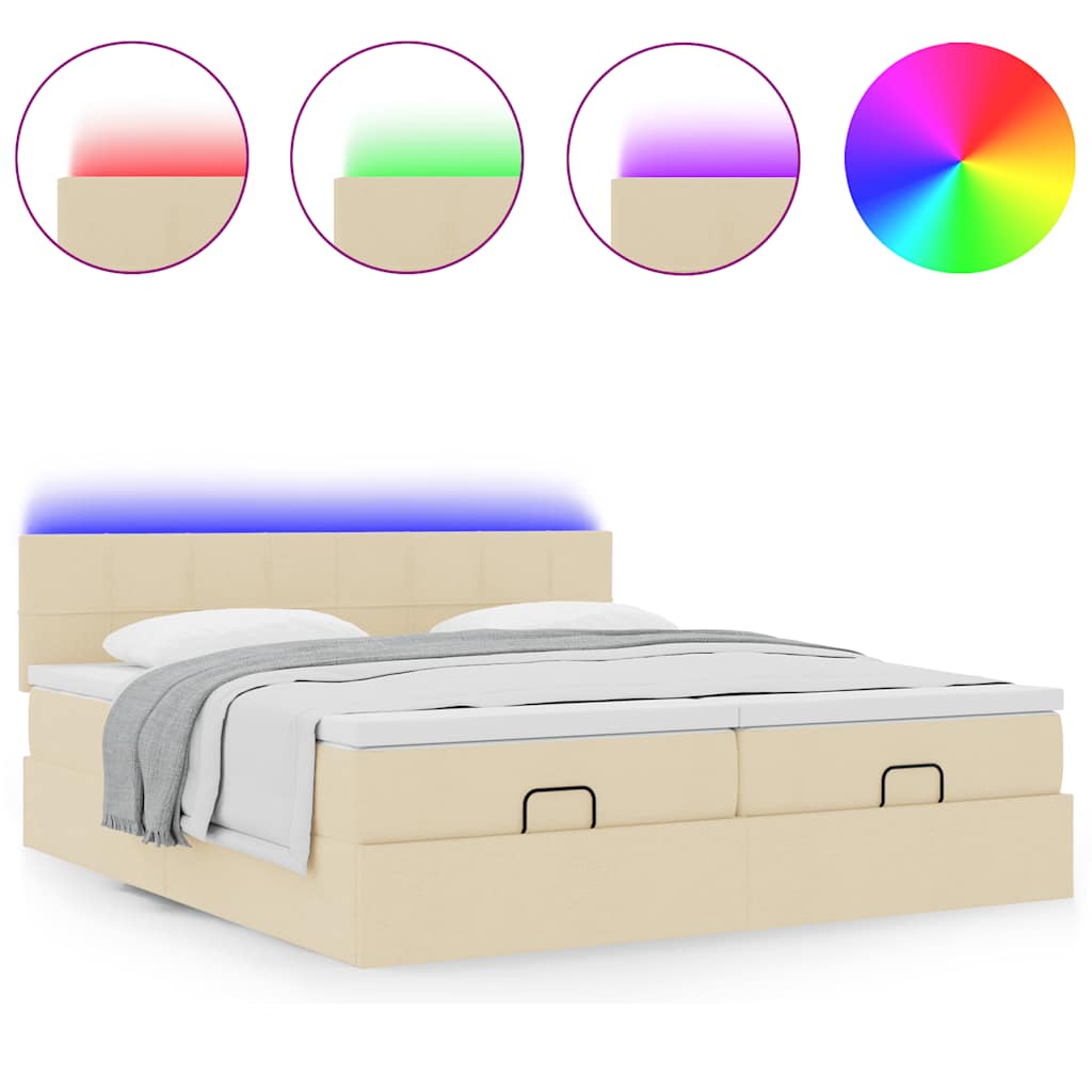 Ottoman-Bett mit Matratzen & LEDs Creme 200x200 cm Stoff