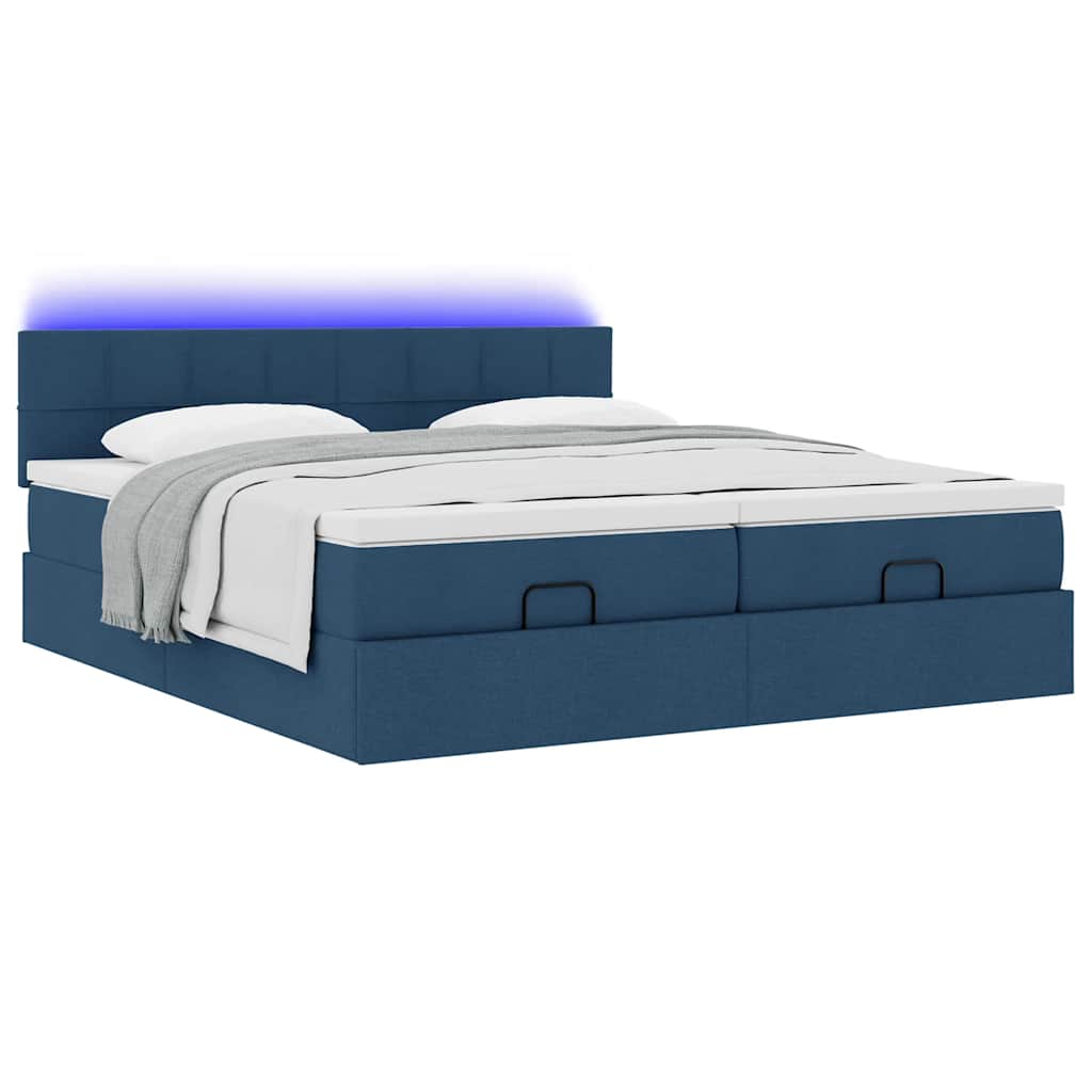 Ottoman-Bett mit Matratzen & LEDs Blau 200x200 cm Stoff