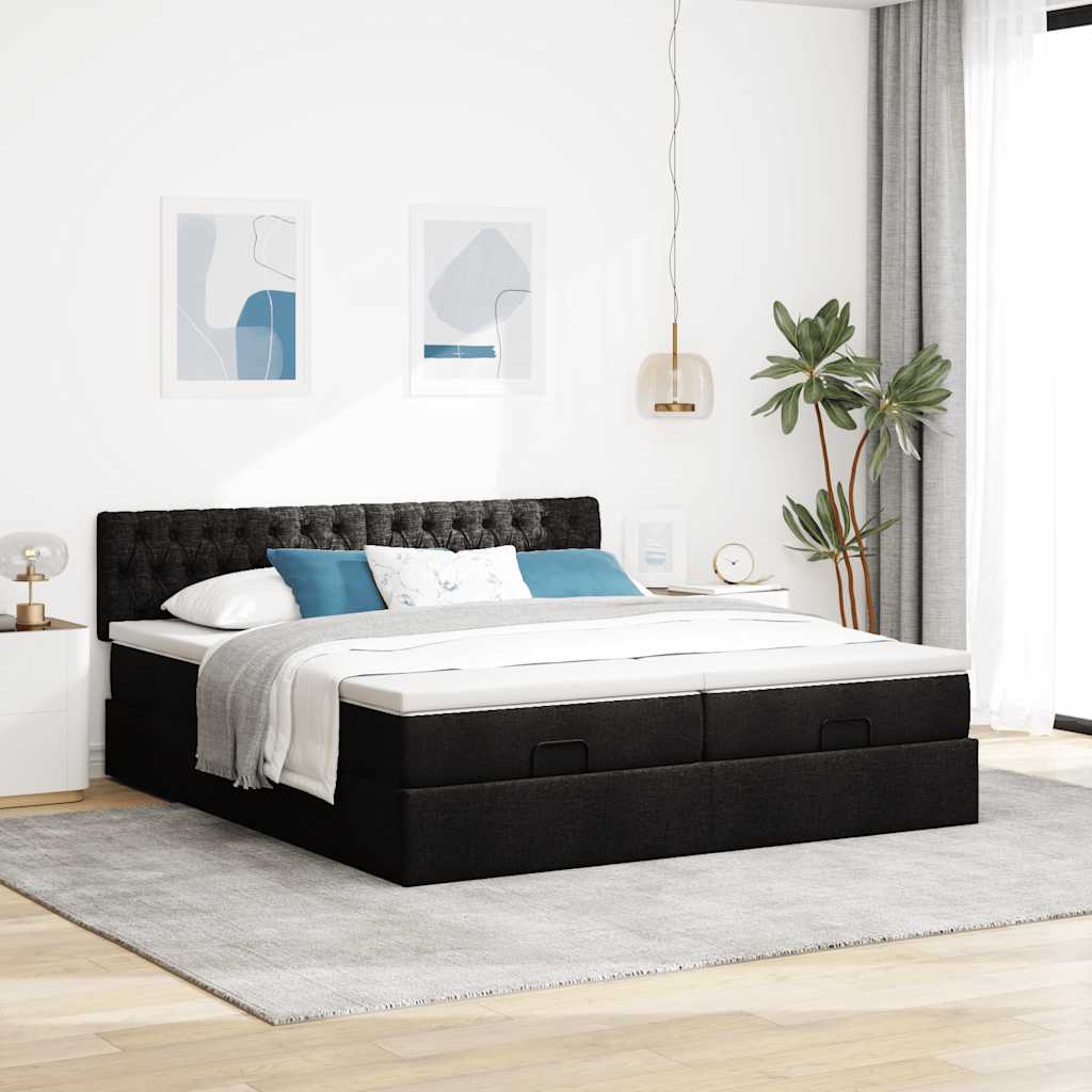Ottoman-Bett mit Matratzen & LEDs Schwarz 160x200 cm Stoff