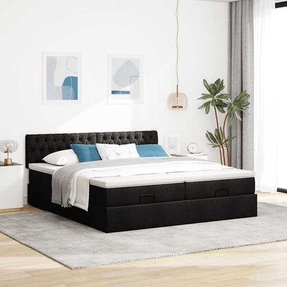 Ottoman-Bett mit Matratzen & LEDs Schwarz 160x200 cm Stoff