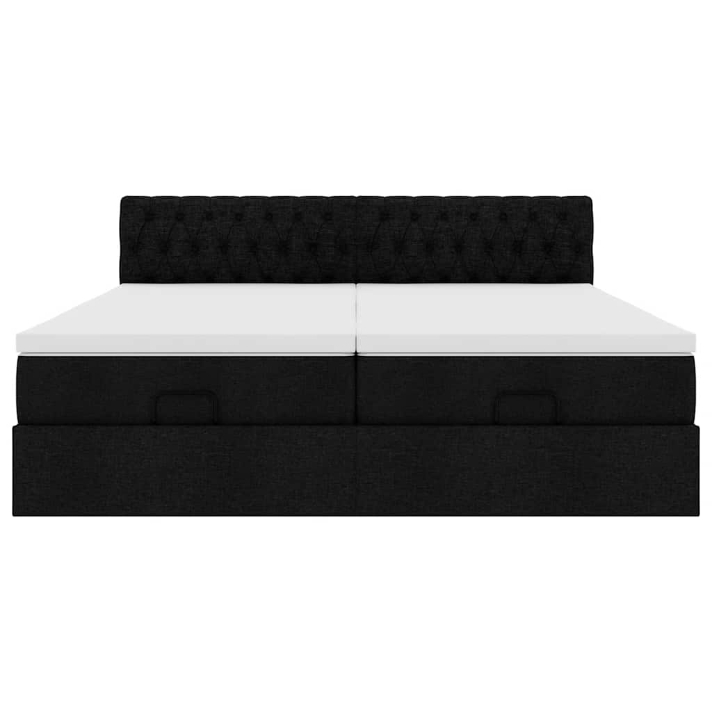 Ottoman-Bett mit Matratzen & LEDs Schwarz 160x200 cm Stoff