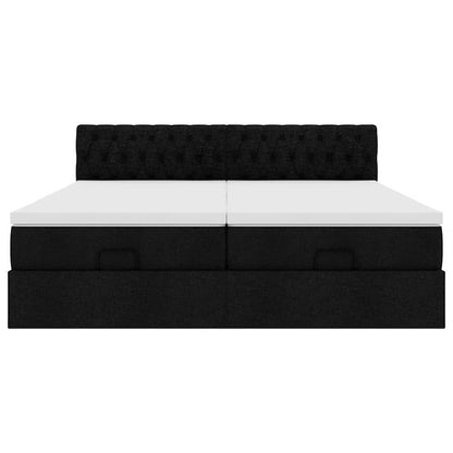 Ottoman-Bett mit Matratzen & LEDs Schwarz 160x200 cm Stoff