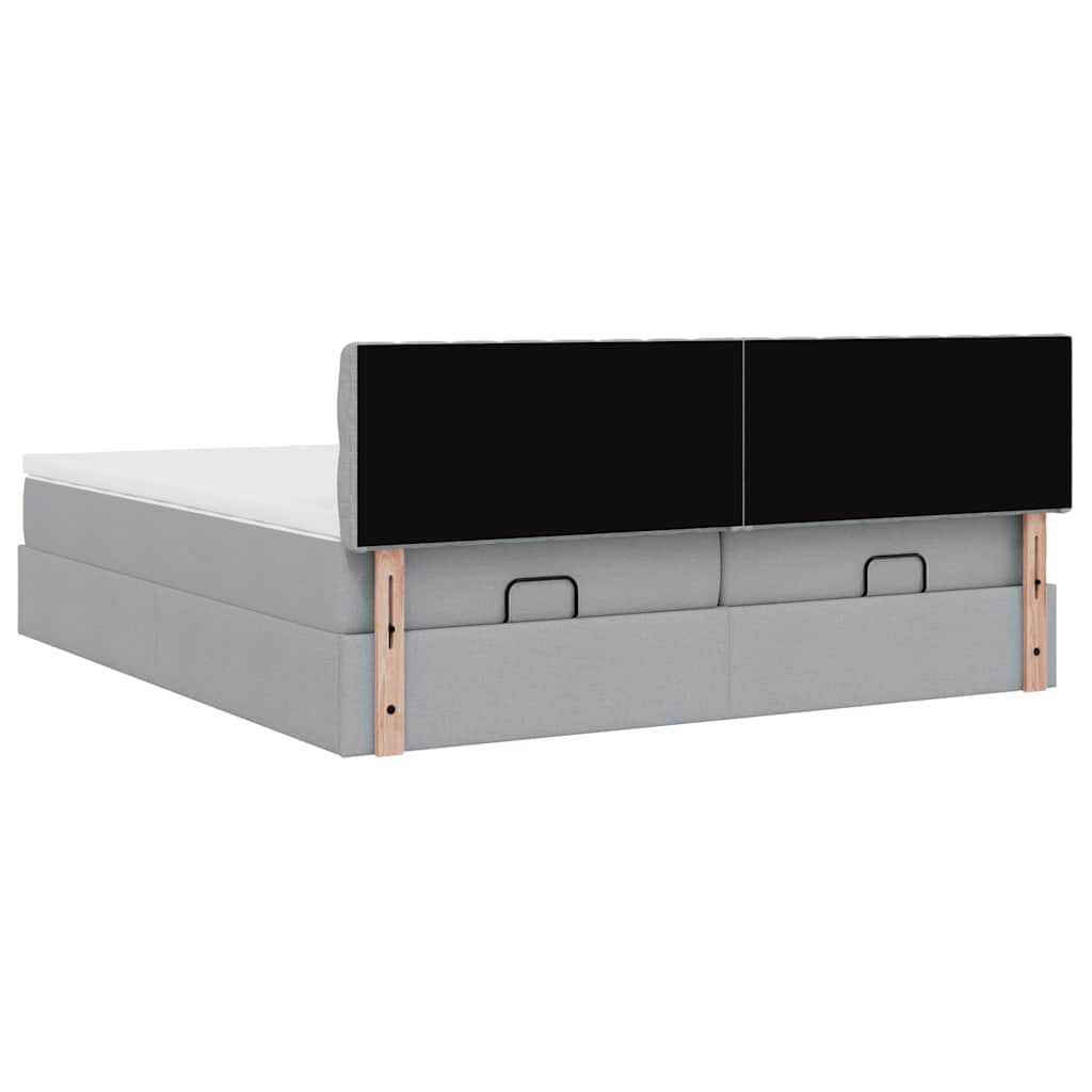 Ottoman-Bett mit Matratzen & LEDs Hellgrau 180x200 cm Stoff