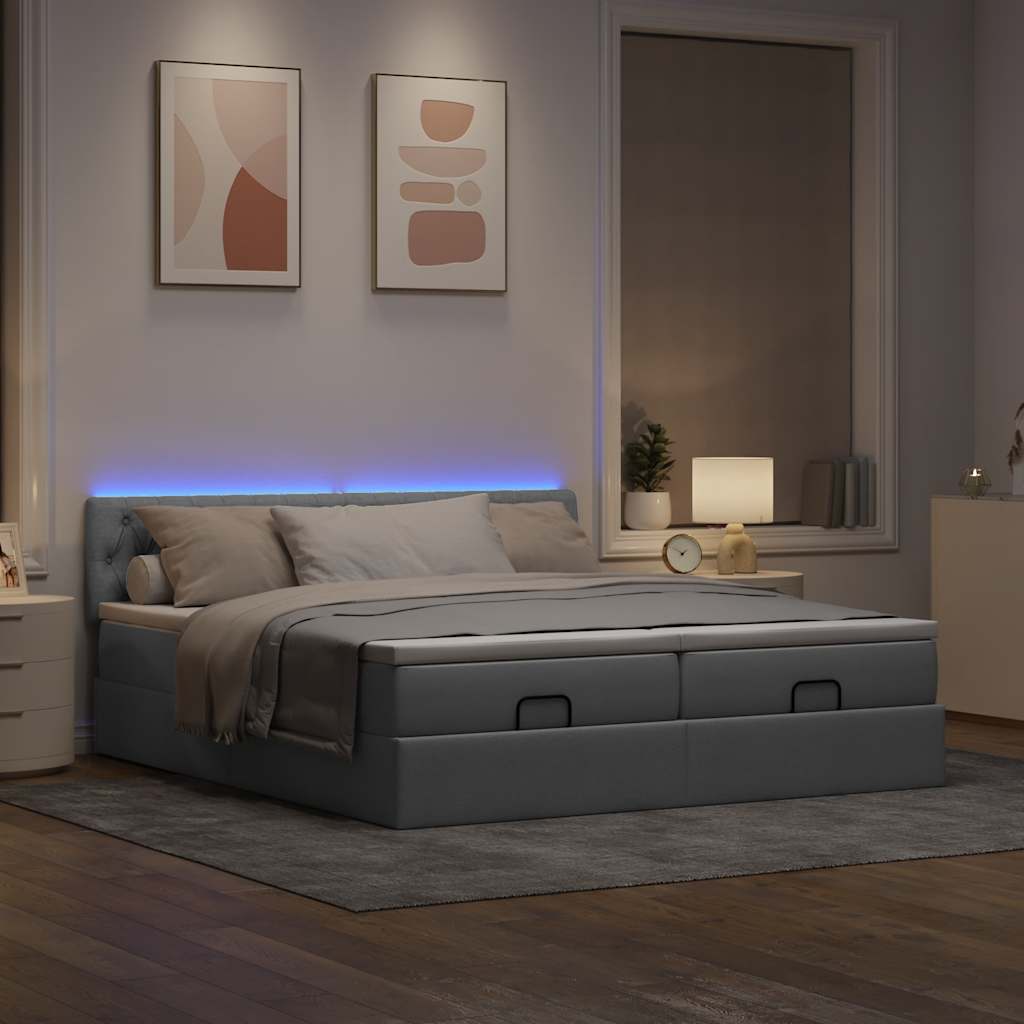Ottoman-Bett mit Matratzen & LEDs Hellgrau 180x200 cm Stoff