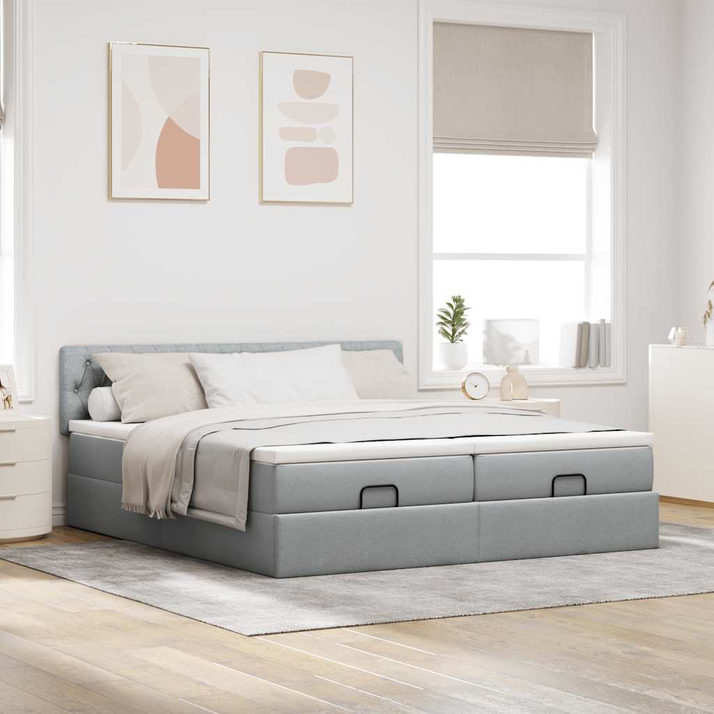 Ottoman-Bett mit Matratzen & LEDs Hellgrau 180x200 cm Stoff