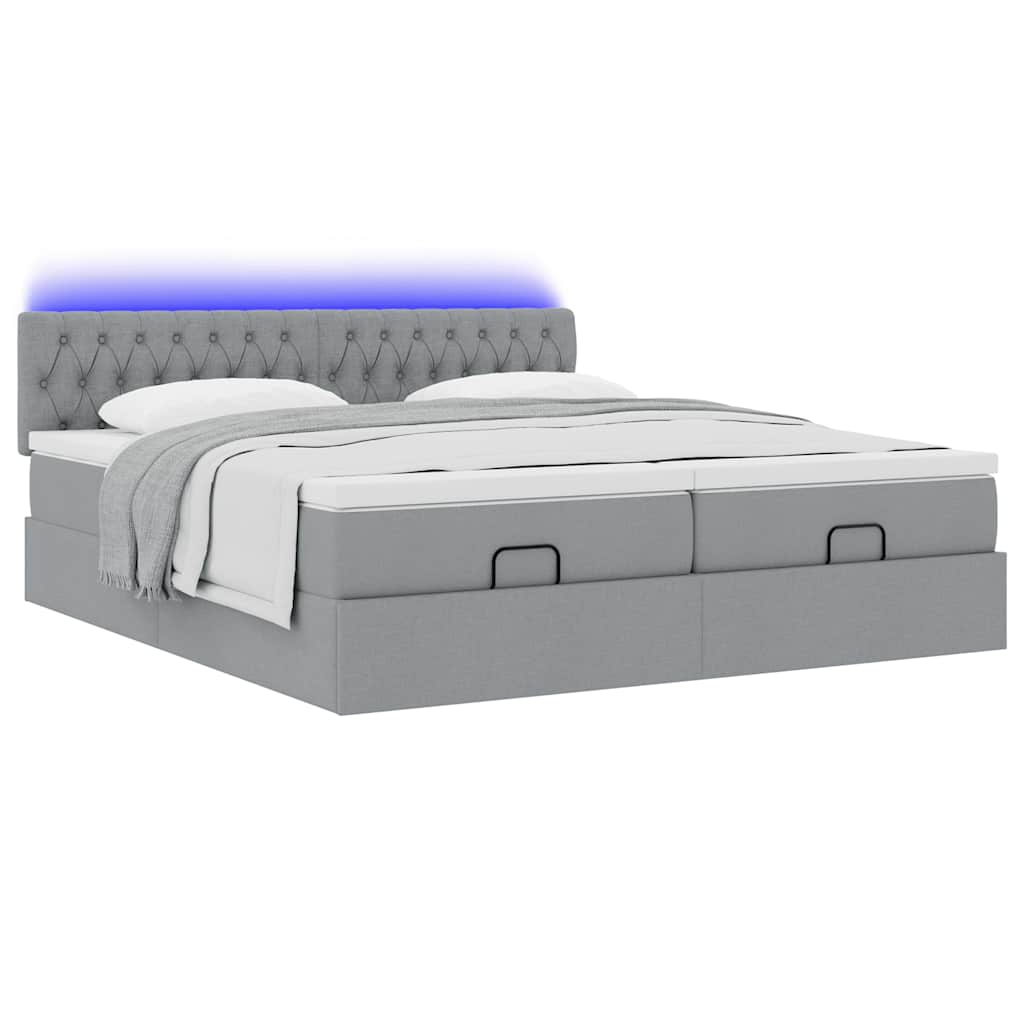 Ottoman-Bett mit Matratzen & LEDs Hellgrau 180x200 cm Stoff