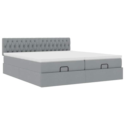 Ottoman-Bett mit Matratzen & LEDs Hellgrau 180x200 cm Stoff