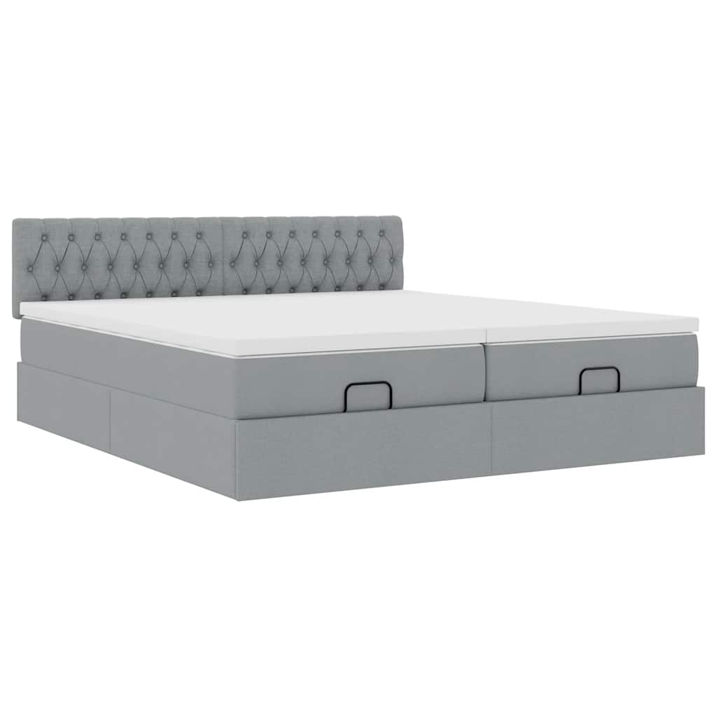 Ottoman-Bett mit Matratzen & LEDs Hellgrau 180x200 cm Stoff