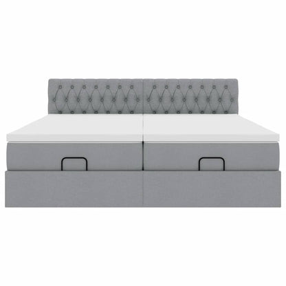 Ottoman-Bett mit Matratzen & LEDs Hellgrau 180x200 cm Stoff
