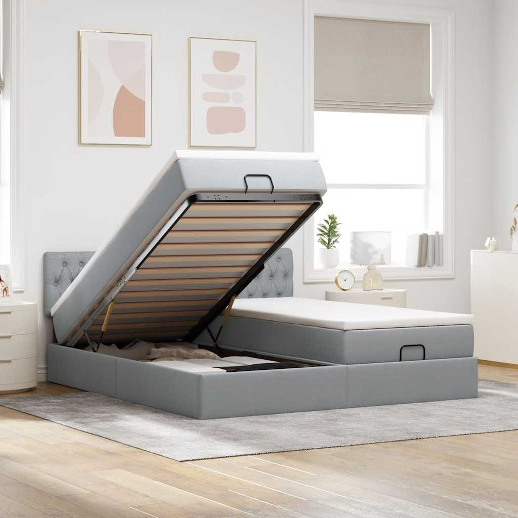 Ottoman-Bett mit Matratzen & LEDs Hellgrau 180x200 cm Stoff