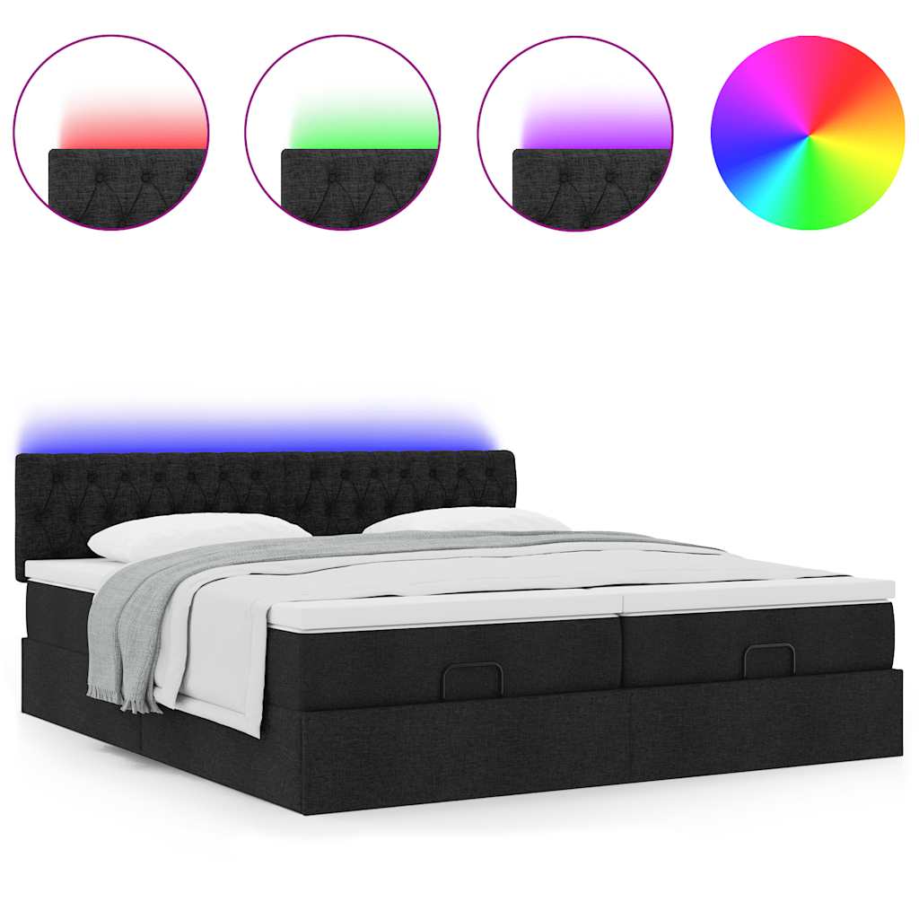 Ottoman-Bett mit Matratzen & LEDs Schwarz 180x200 cm Stoff
