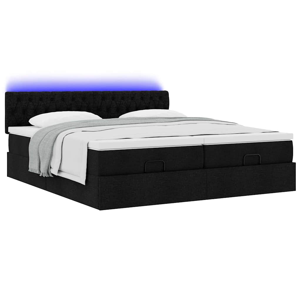Ottoman-Bett mit Matratzen & LEDs Schwarz 180x200 cm Stoff