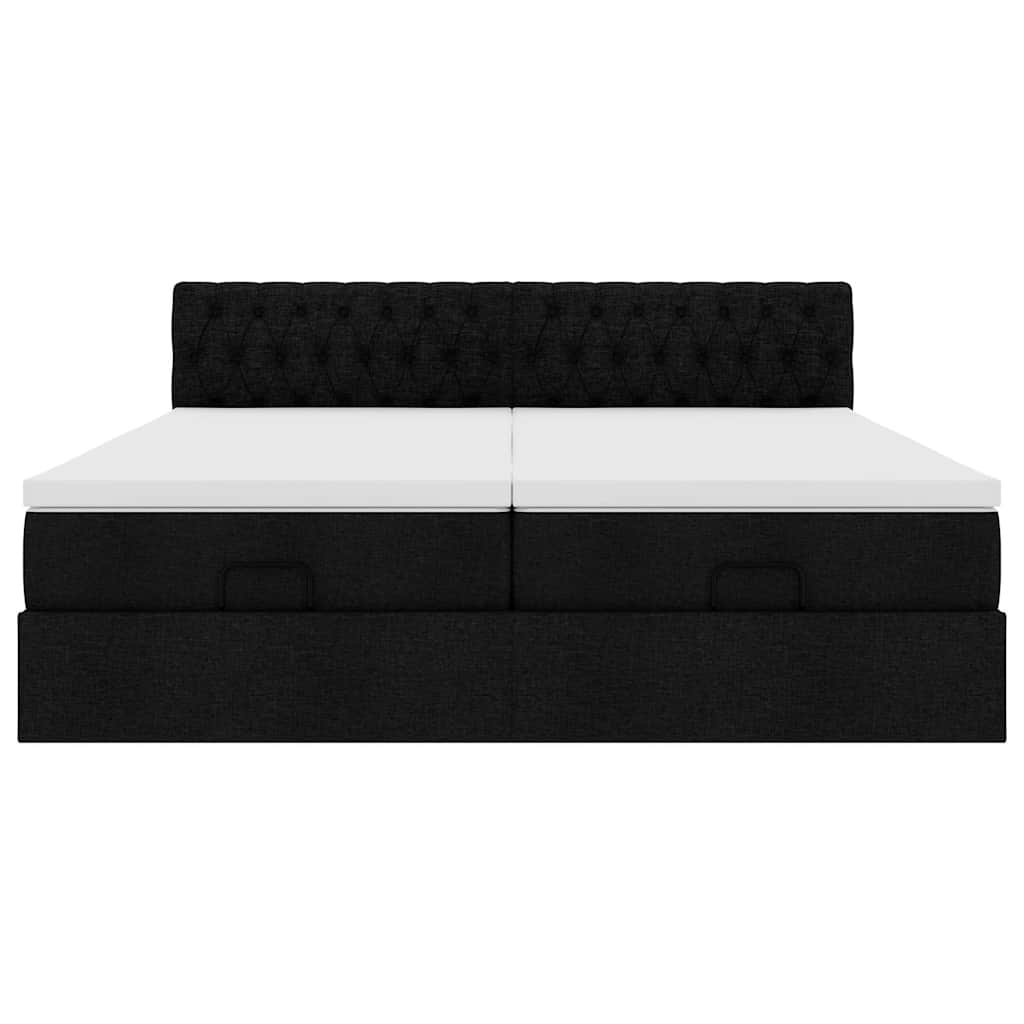 Ottoman-Bett mit Matratzen & LEDs Schwarz 180x200 cm Stoff