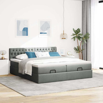 Ottoman-Bett mit Matratzen & LEDs Dunkelgrau 200x200 cm Stoff