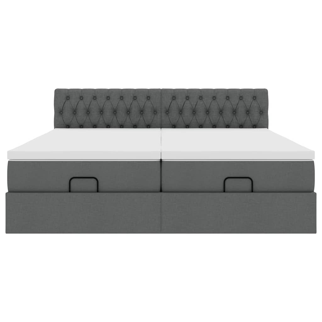 Lit ottoman avec matelas et LED tissu gris foncé 200x200 cm