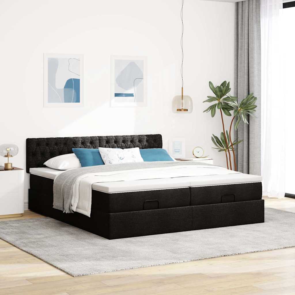 Ottoman-Bett mit Matratzen & LEDs Schwarz 200x200 cm Stoff