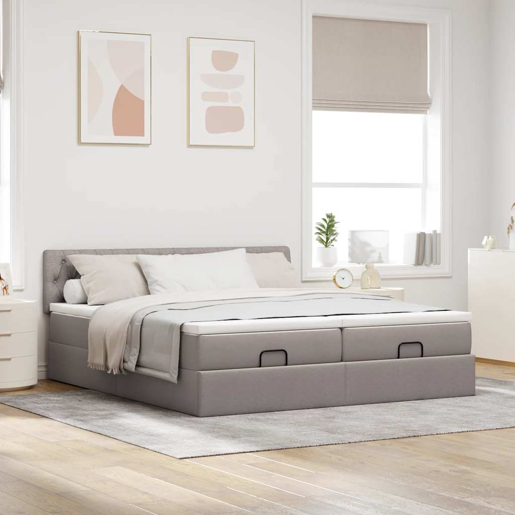 Ottoman-Bett mit Matratzen & LEDs Taupe 200x200 cm Stoff